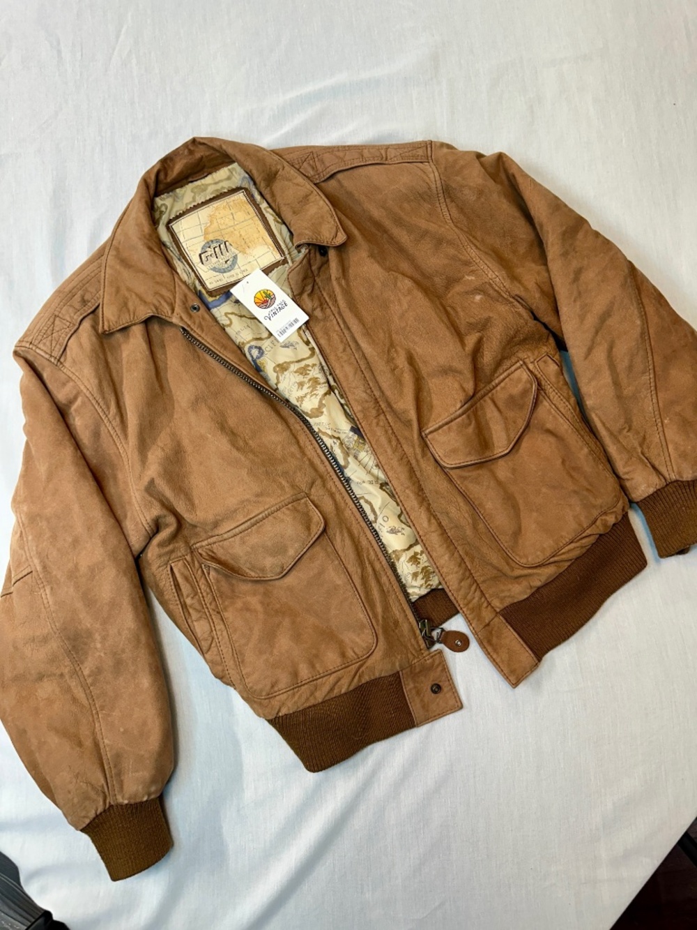 90’s Vintage GIII Global Identity Brown Leather Bomber Jacket Size M